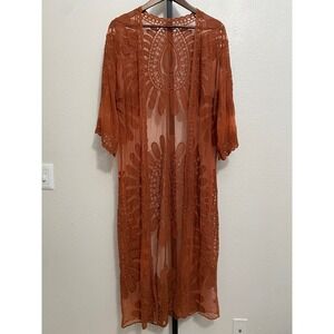 Sheer Floral Boho Orange Cotton Duster Festival Earthy Fairy Eclectic